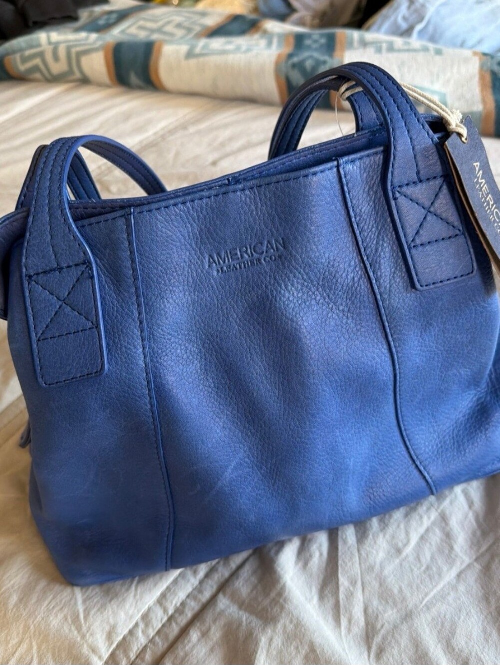 🥀NWT🥀 AMERICAN LEATHER ADA CORNFLOWER BLUE Leather SATCHEL $195 MSRP